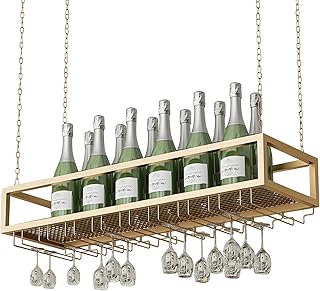 WYFZT Hanging Gold Wine Rack Goblet Holder, Metal Iron Chain Ceiling Mounted Wine Bottle Holder Decoration Wine Glass Rack for Bars Restaurant Kitchens Stemware Holder (Color : 100x25x20cm)