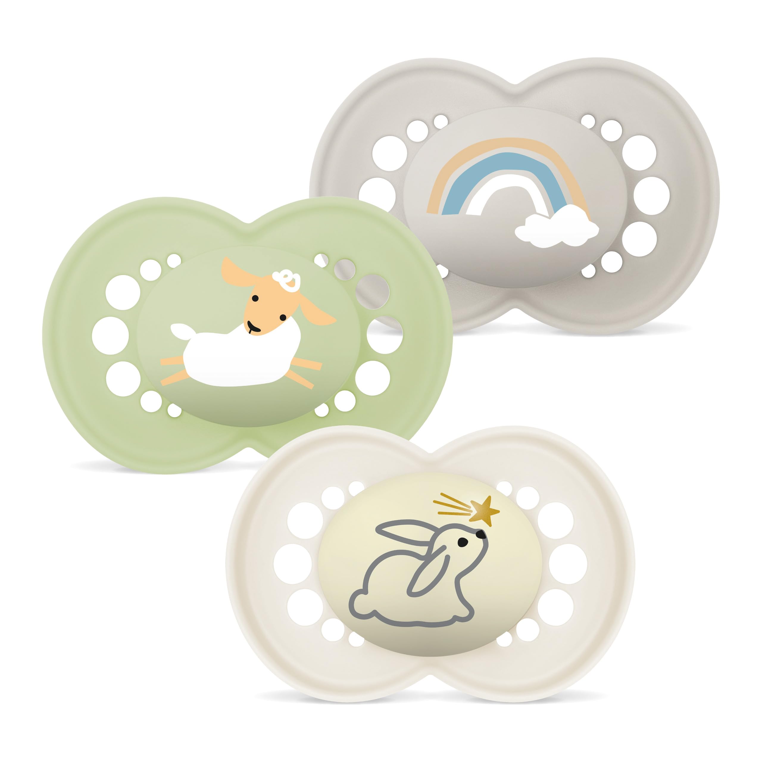 MAM Set de 3 Chupetes, Día y Noche, a Partir de 6 Meses, con Tetina Simétrica, Plana y Flexible de Silicona de Fácil Aceptación, MAM Original, Neutro Mate, Pack de 3uds