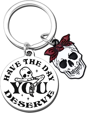 Skull Gifts For Women Girls Funny Skull Keychain Gift For Birthday Christmas Spooky Gothic Goth Gifts for Women Fun Horror Skeleton Keychains skull Decor Unique Emo Positive Positivity Gift for Adults