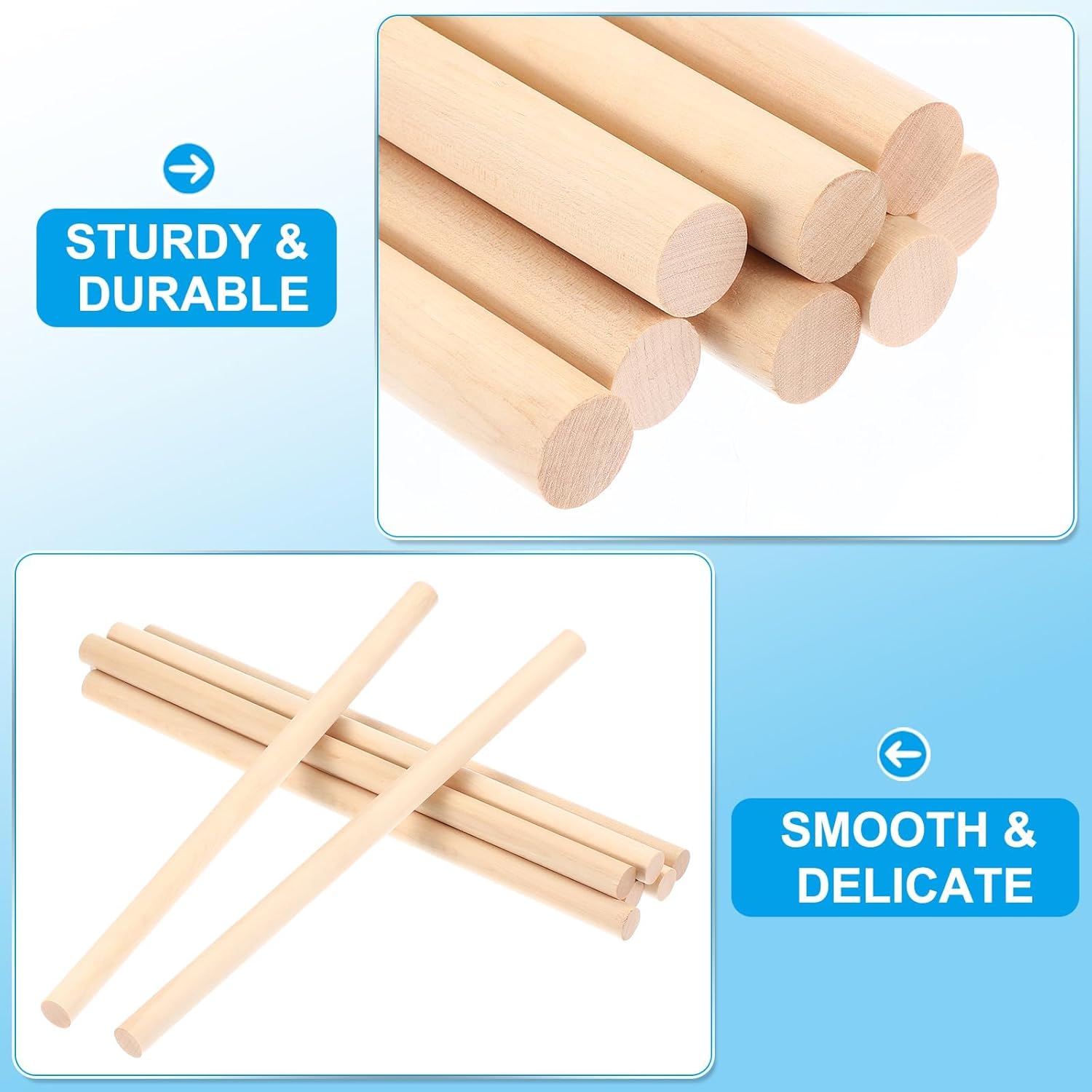 PATIKIL 8 Pcs 20mm x 400mm Wooden Dowel Rods, Natural, Round, Craft, DIY, Home Decor