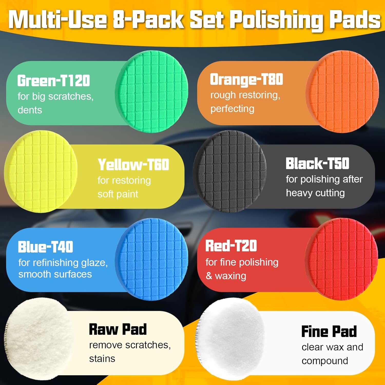 Buffing Polishing Pads, 8Pcs 7.5 Inch 190mm for 7 Inch Backing Plate, Compound Buffing Sponge Pads and Woolen Pads Cutting Polishing Pad Kit for Car Buffer Polisher & Waxing - Image 4