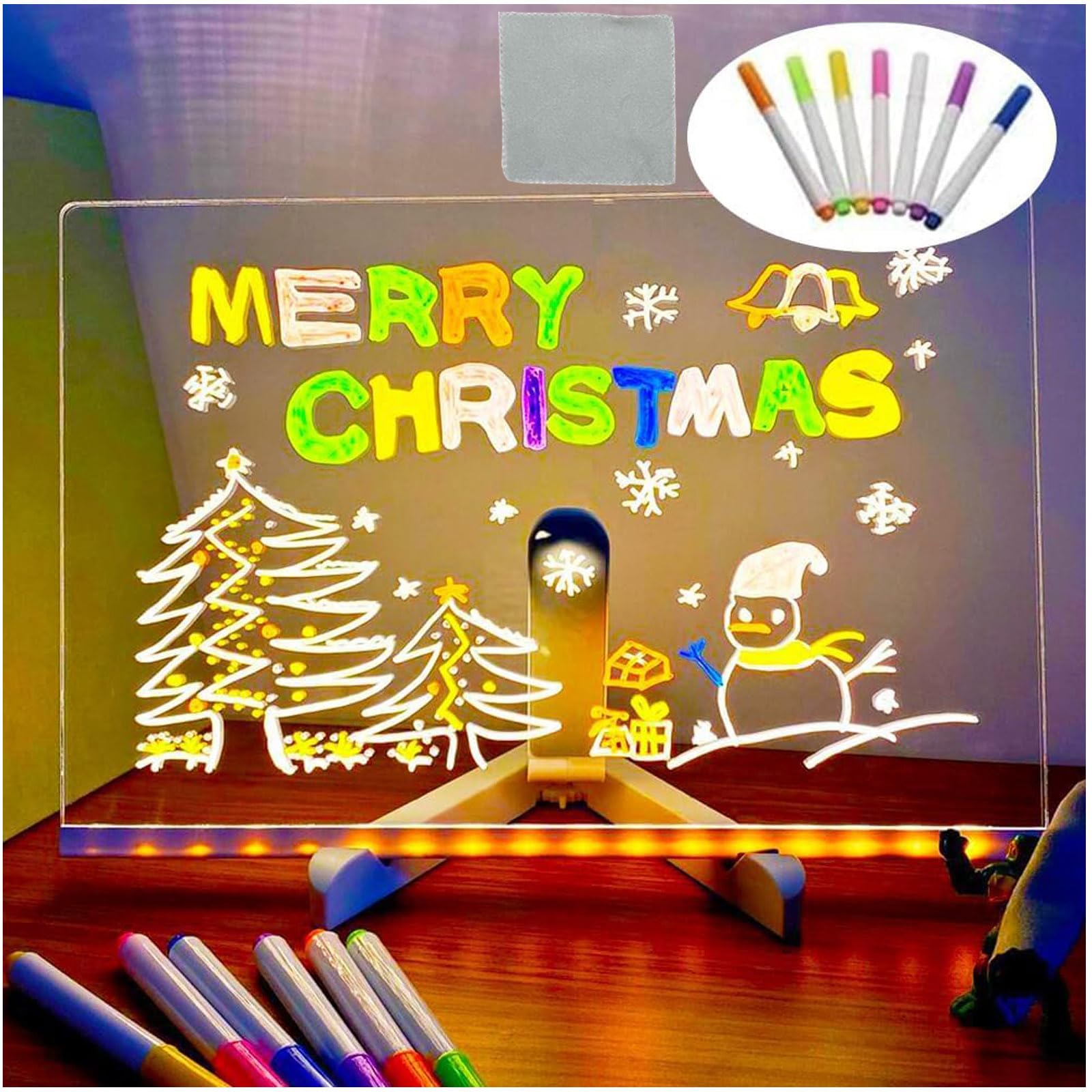 Creative Rewritable Acrylic Led Message Board,Led Note Board with Colors,Led Acrylic Message Board,Light Up Led Acrylic Message Board,Glow Dry Erase Board,Marker Writing Board,Led Drawing Board (M)