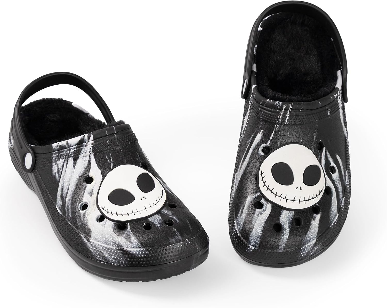 Disney The Nightmare Before Christmas Jack Skellington Black and White Clogs | Fur Lined Footwear for Halloween