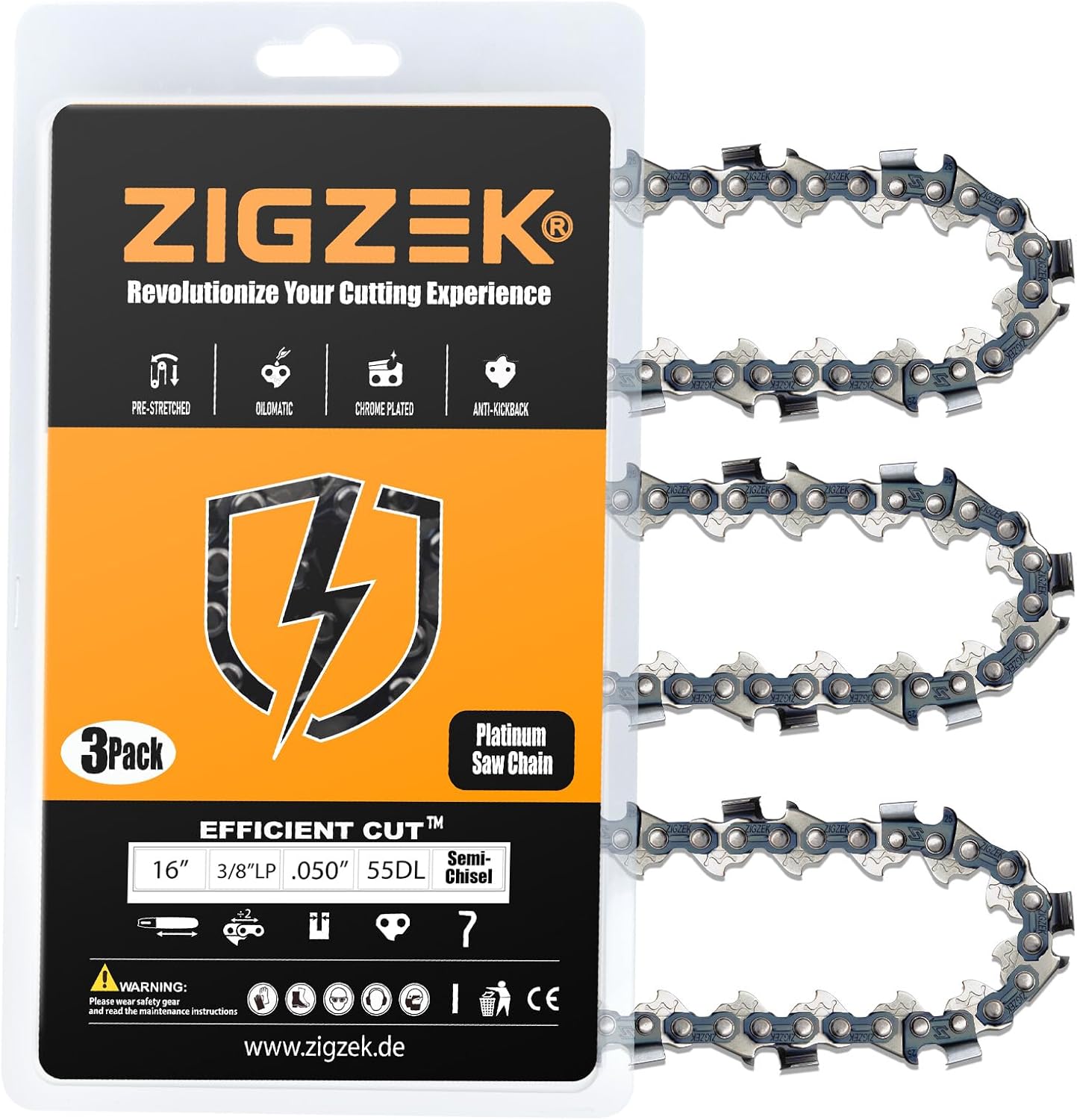 16 Inch Chainsaw Chain 3/8"LP Pitch-.050" Gauge 55 Drive Links - 63PM3 55, Fits STIHL 021, MS210, MS211, Poulan PLN3516Fand More- S55 (3 Chains)