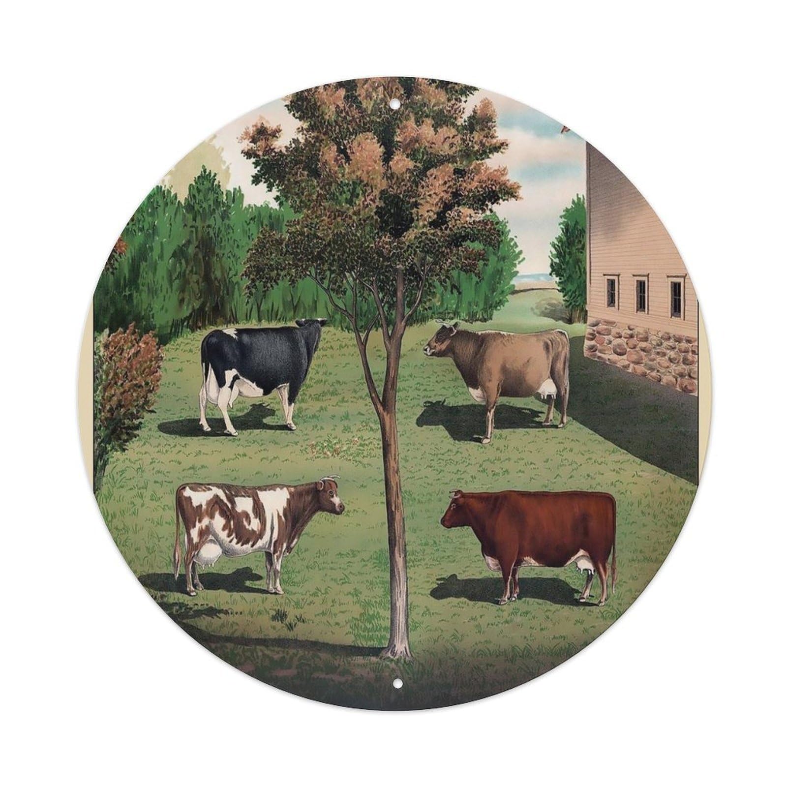Animal Artwork Typical Cows Vintage Metal Tin Sign Plaque Wall Decor for Cafe, Club Bar, Office, Garden Metal Poster 8x8Inch
