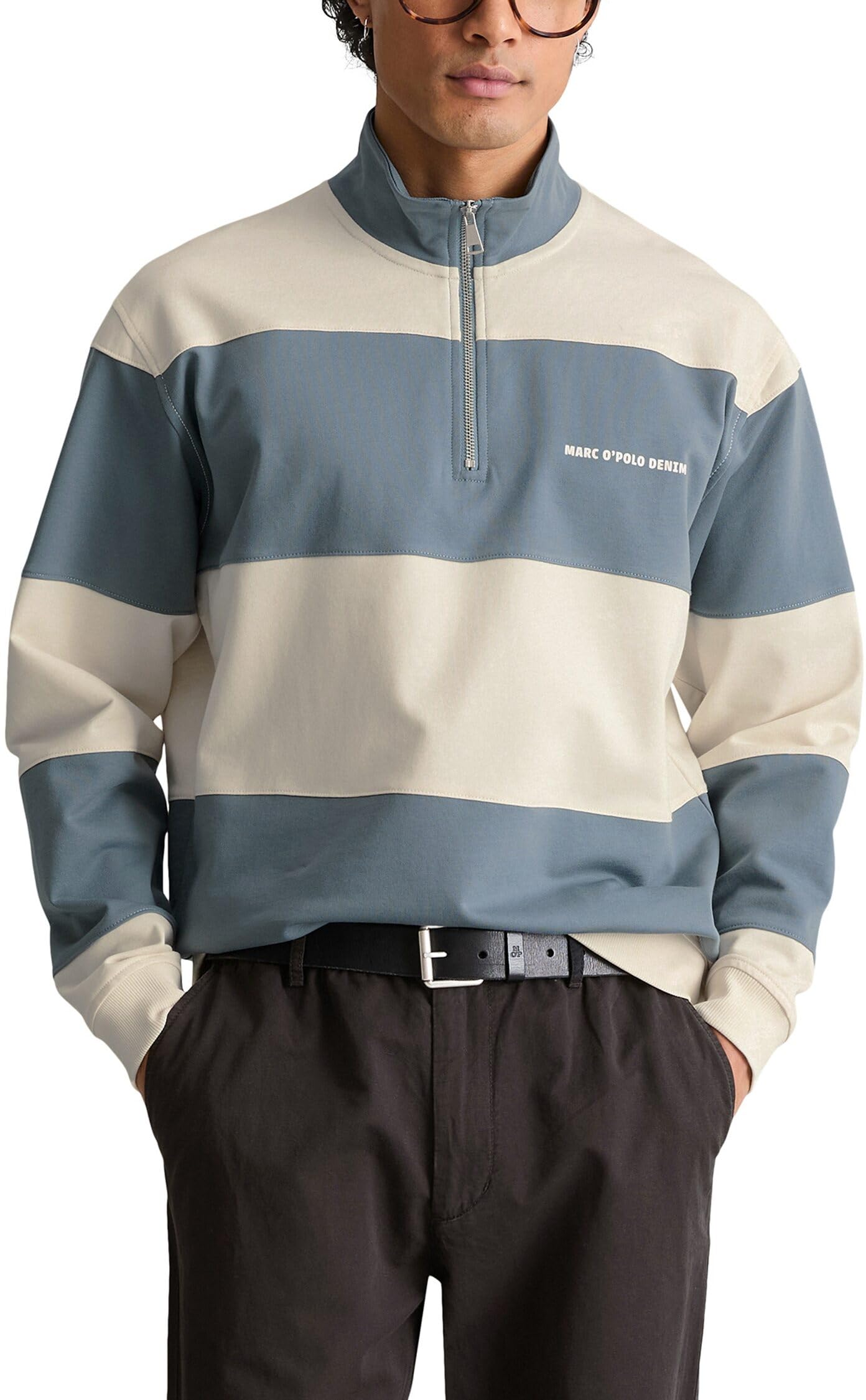 Marc OߴPolo Denim Herren Sweatshirt mit halbem Reißverschluss gestreift