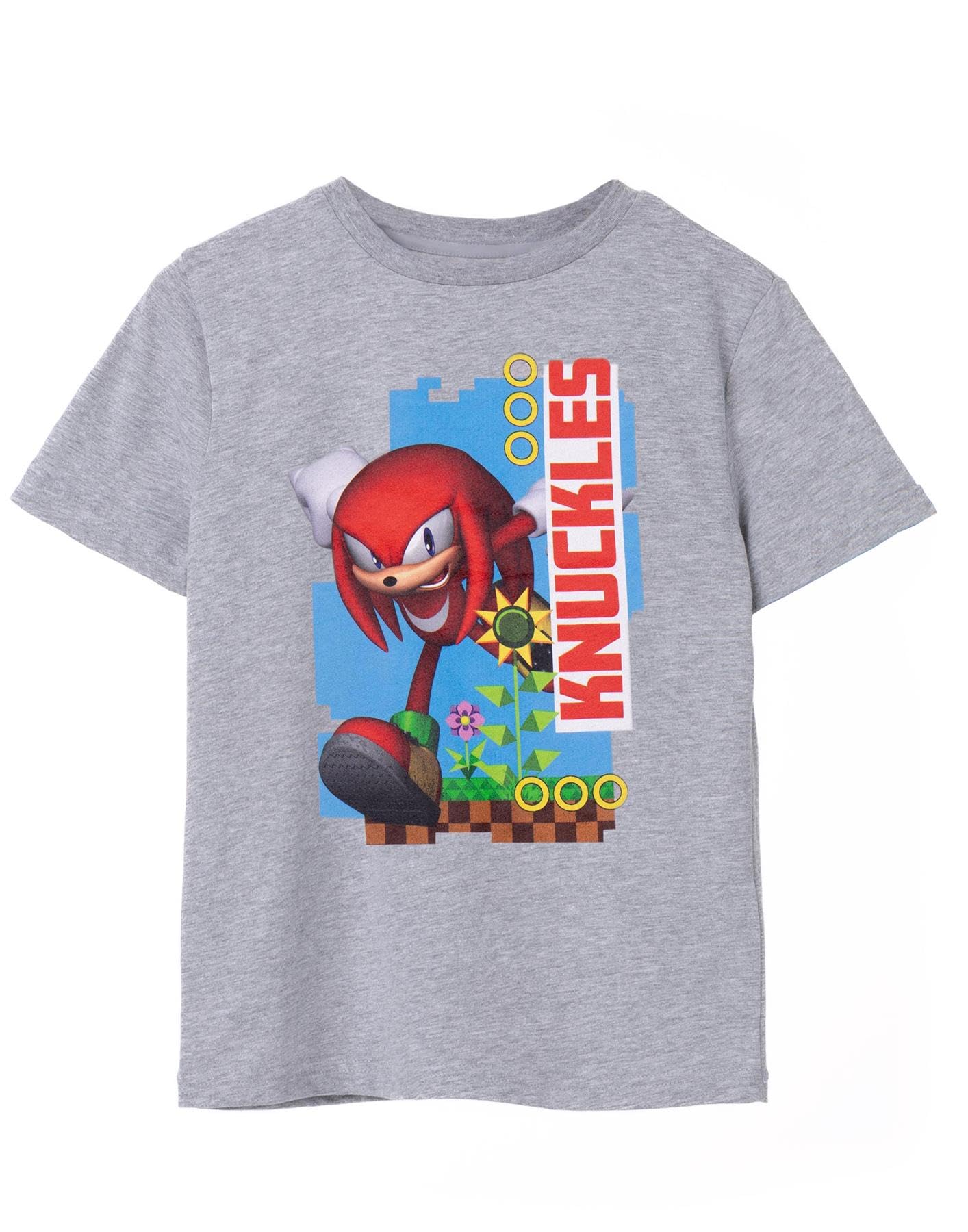 Sonic The Hedgehog Boys Knuckles Green Hills Kids T-Shirt | Grey Graphic Tee For & Girls | Short Sleeve Vintage Style Gaming Apparel Top | Retro Sonic Game Gift For Children & Teens