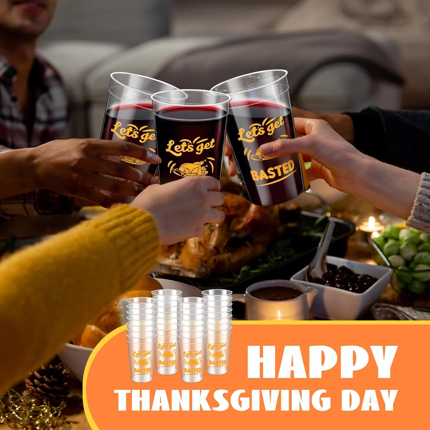 12 Pack 16 oz Thanksgiving Reusable Plastic Cups Thanksgiving Stadium Cups Gobble Design Thanksgiving Party Supplies Clear Fall Cups for Dinner Celebration Friendsgiving Party (Stylish)