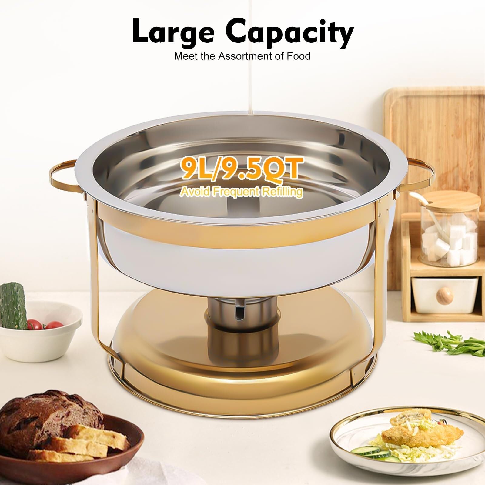 Plato de frotamiento Redondo de Acero Inoxidable, Calentador Enrollable for Catering, Juego de Calentador de Buffet, Servicio de Cena(Silver,4.5L)