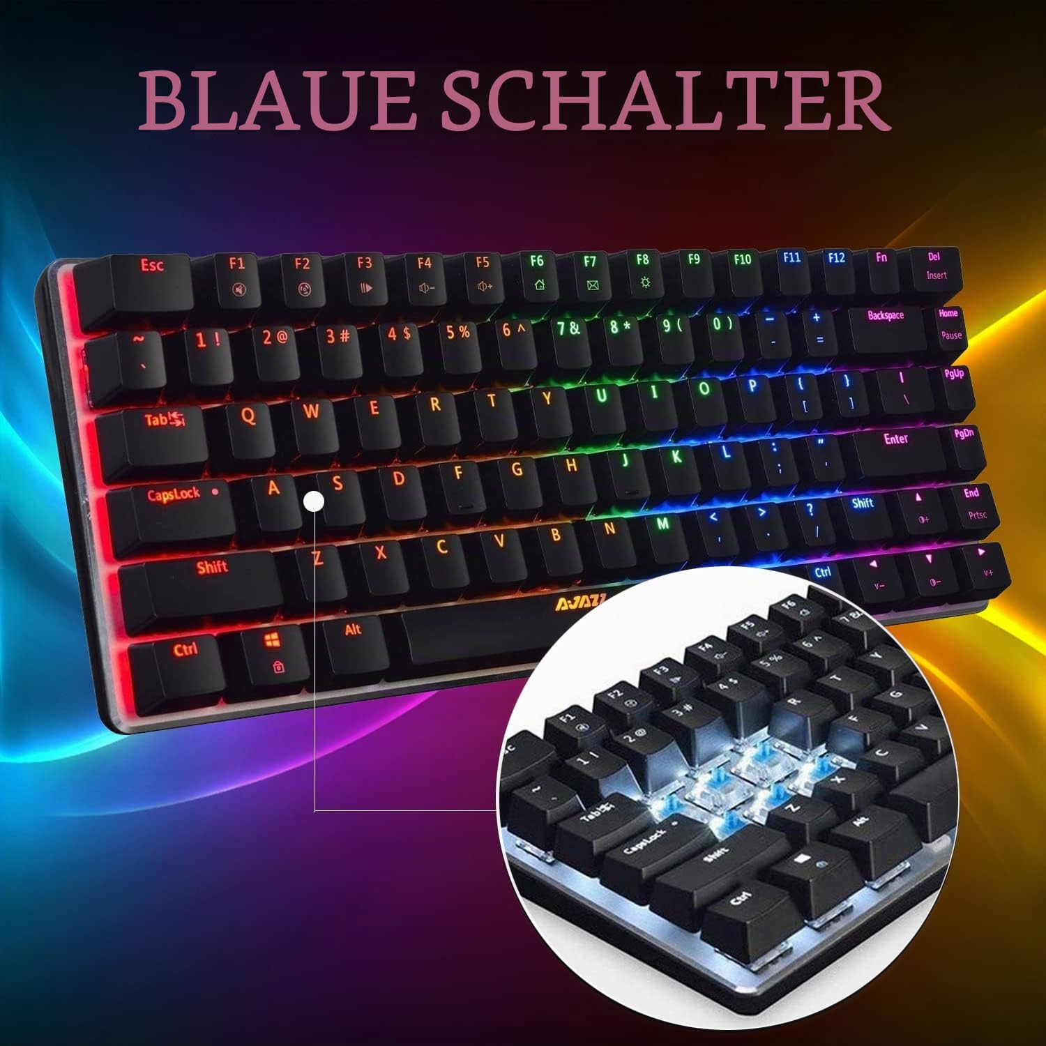 AK33 USB-Kabelgebundene Mechanische Gaming-Tastatur, 80 % Blaue Schalter Keyboard mit 19 RGB-Chroma-LED-Hintergrundbeleuchtung, 82 Tasten Anti-Ghosting-Metallpanel für PC, Mac und Laptop-Schwarz