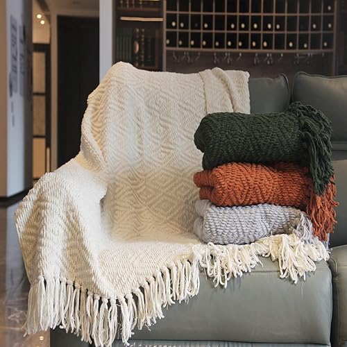 Miniatura 6 de NakedCloud Manta de punto para sofá, manta de felpilla versátil, súper suave, cálida, acogedora con borlas para cama, sofá o silla, manta decorativa