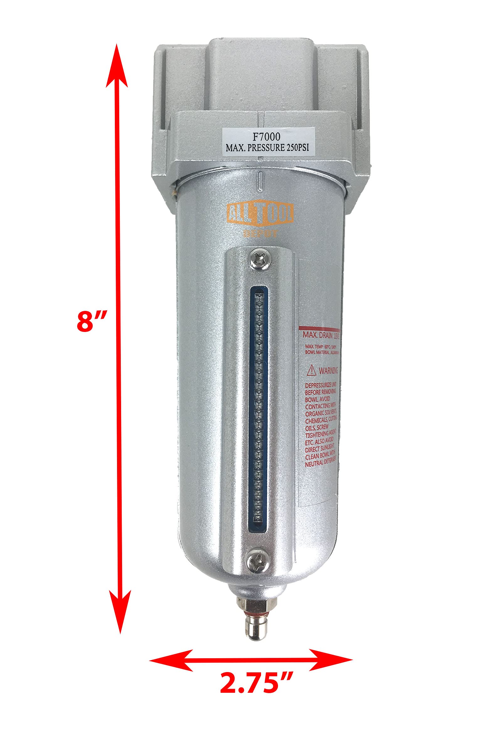 Filtro de partículas de grado industrial resistente NPT de 3/4 pulgada/trampa de agua para compresores de aire comprimido, 5u con cuenco de metal (drenaje manual)