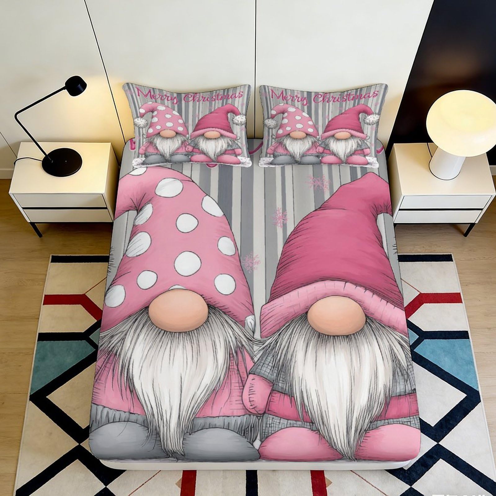 Dhbaneiok Style-6 3D Printed Pink Gnome Fitted Sheet Microfiber Soft Breathable Nordic Cartoon Bed Cover For Bedroom Guest Room Decor 90X200x25cm