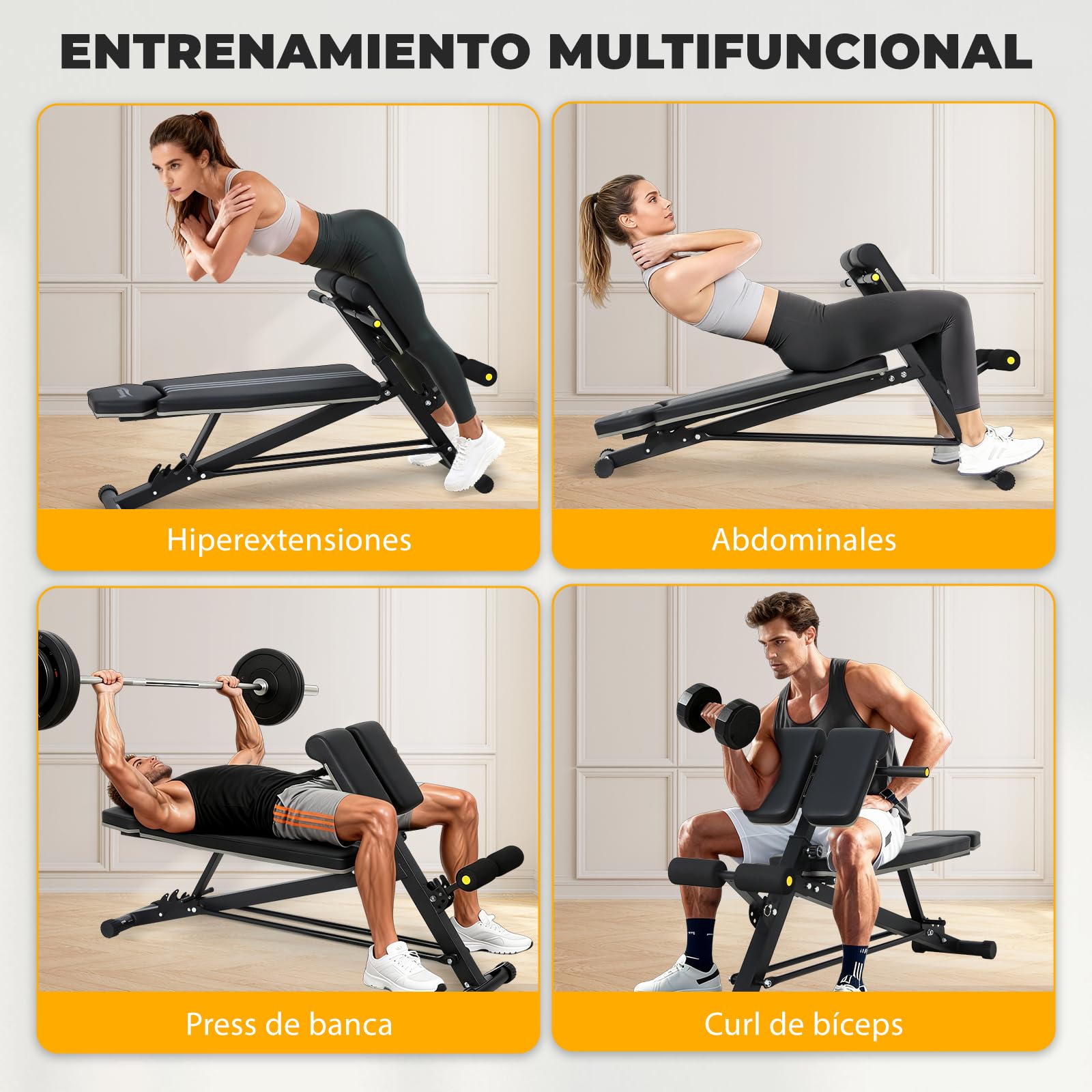Banco Musculación con Respaldo Reclinable de 3 Posiciones, Silla Romana altura ajustable, Banco De Pesas Piezas ajustable, Banco Abdominales,Banco Plano Max.120kg
