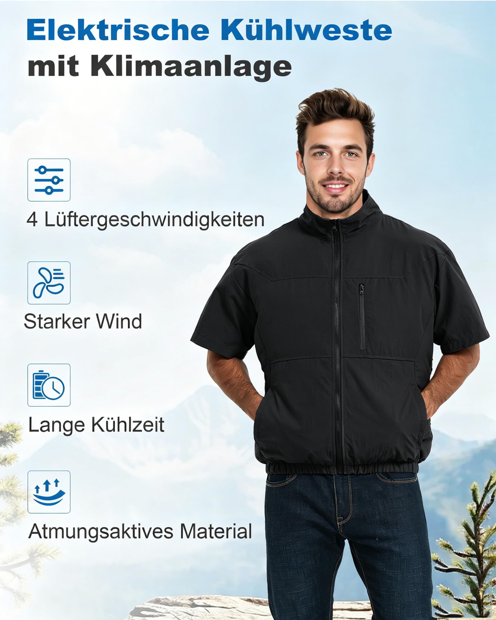 FERNIDA Chaleco refrigerante con batería de 10000 mAh de 7,4 V, chaleco de refrigeración eléctrico con 4 ventiladores para verano, clima caliente, ropa de refrigeración transpirable para hombres y