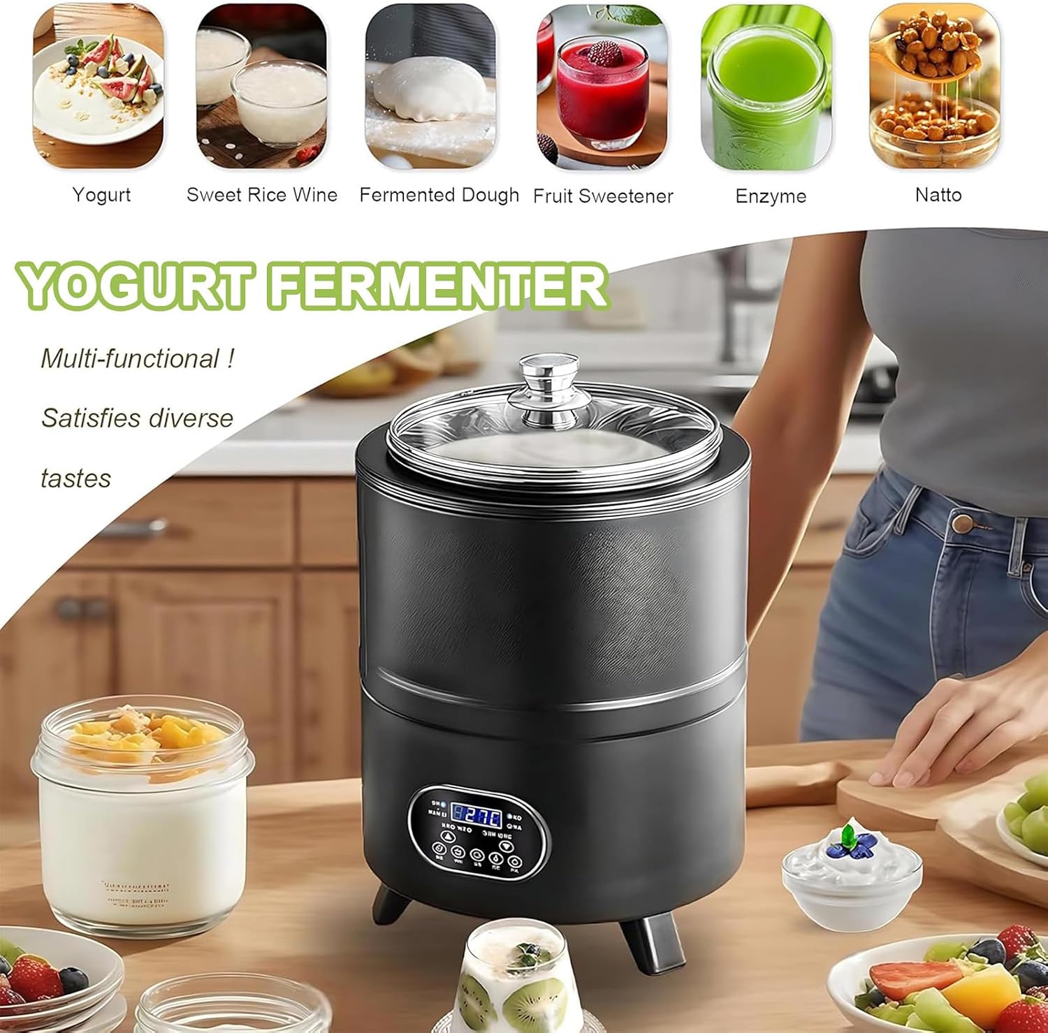 8L/12L Digital Yogurt Maker Fermentation Machine with Smart Timer & Temperature Control, Electric Fermentation Machine for Milk, Sweet Rice Wine, Fruit White 8L