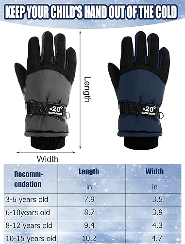 Miniatura 3 de SATINIOR 2 pares de guantes de nieve de invierno impermeables para niños y niñas, guantes de esquí para niños y niñas al aire libre cálido