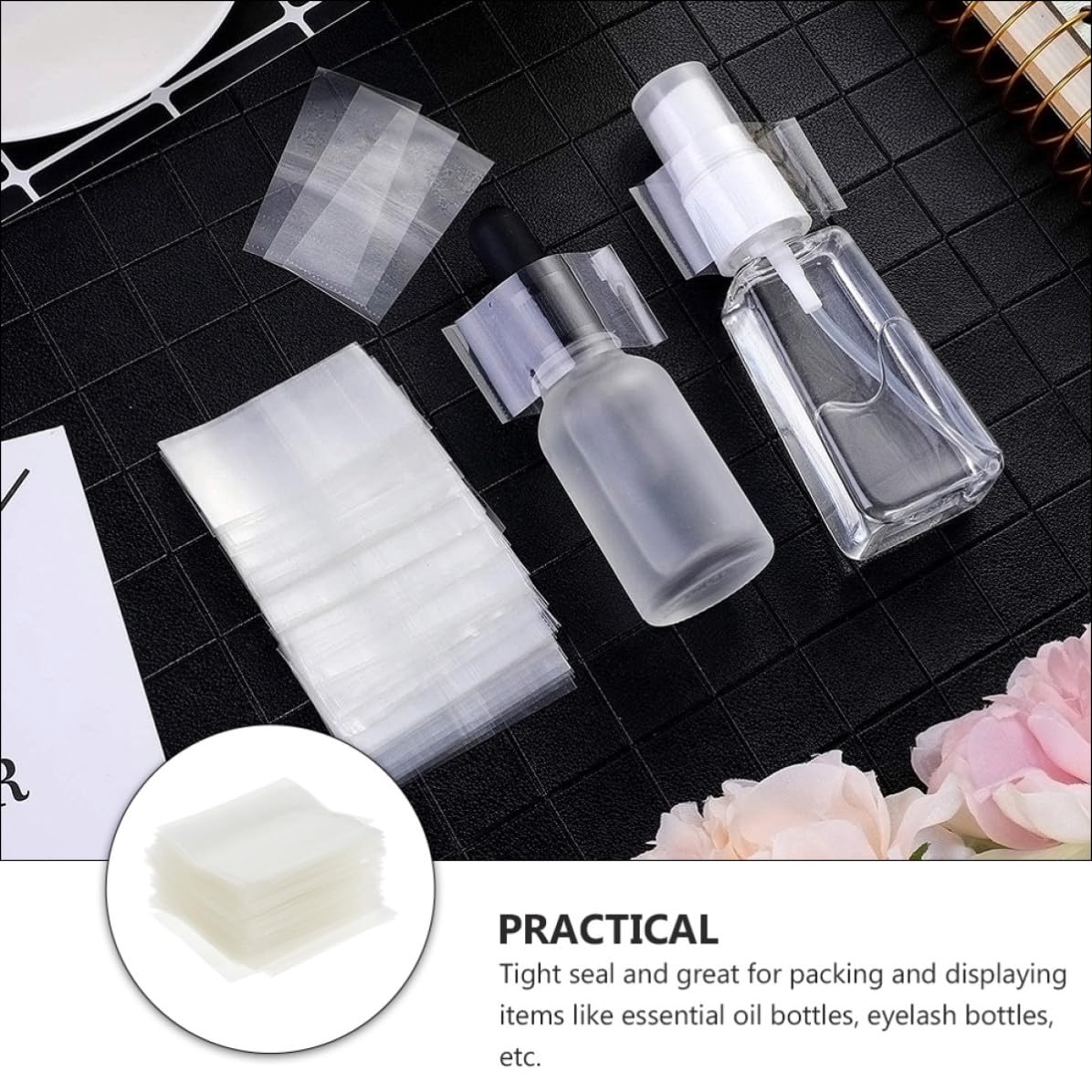 Alasum PVC Heat Shrink Bags Tight Seal and Space-Saving Storage 2000pcs Sturdy Shrink Wrap Film for Eyelash Bottles and Essential Oil Bottles for Industrial Packaging