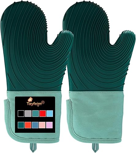 Manoplas de horno de silicona, resistentes al calor, 500 F, agarre duradero, antideslizante, manoplas de horno para cocina, resistentes al calor,