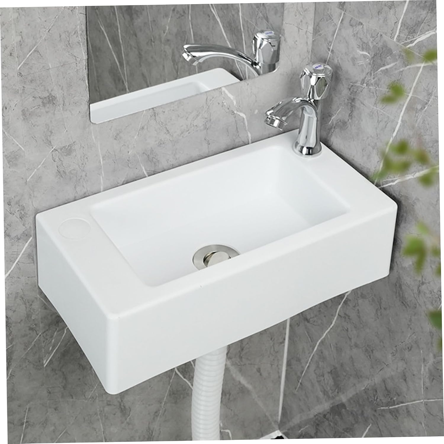 RV Bathroom Sink, Wall Mounted Plastic Small Sink, White, 15.7x7.8in