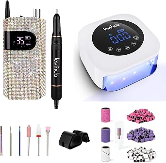 Lavinda Diamond UV LED Nail Lamp & Professional Nail Drill Machine, Sanding Bands Nail Drill Bits 300 PCS for Manicures Nail Drill Machine...