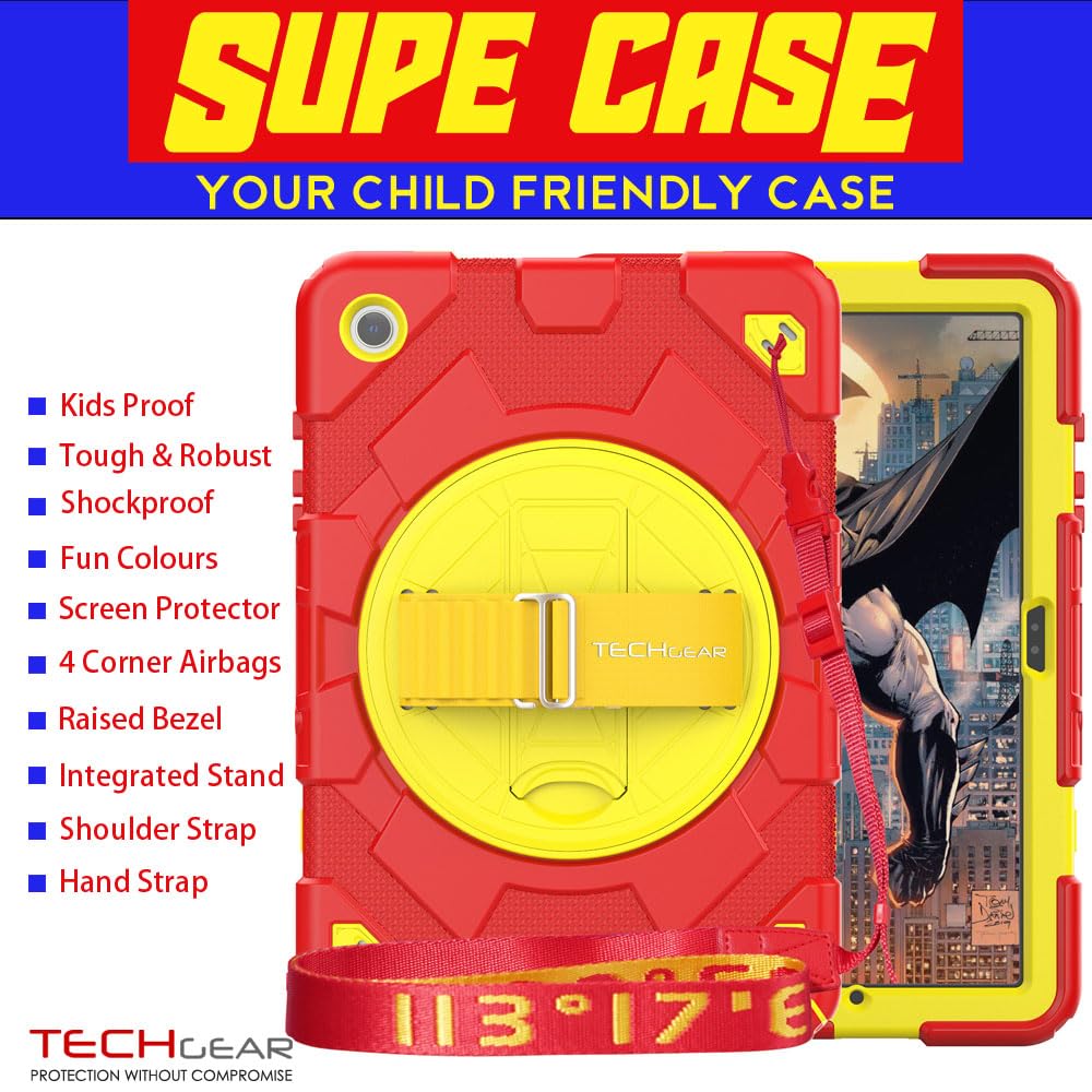 TECHGEAR SUPE Funda Compatible con Samsung Galaxy Tab A9 Plus de 11" (SM-X210 / SM-X215) Funda Divertida Resistente a los Golpes para niños y niñas con Soporte Giratorio 360, Correa de Mano y Correa