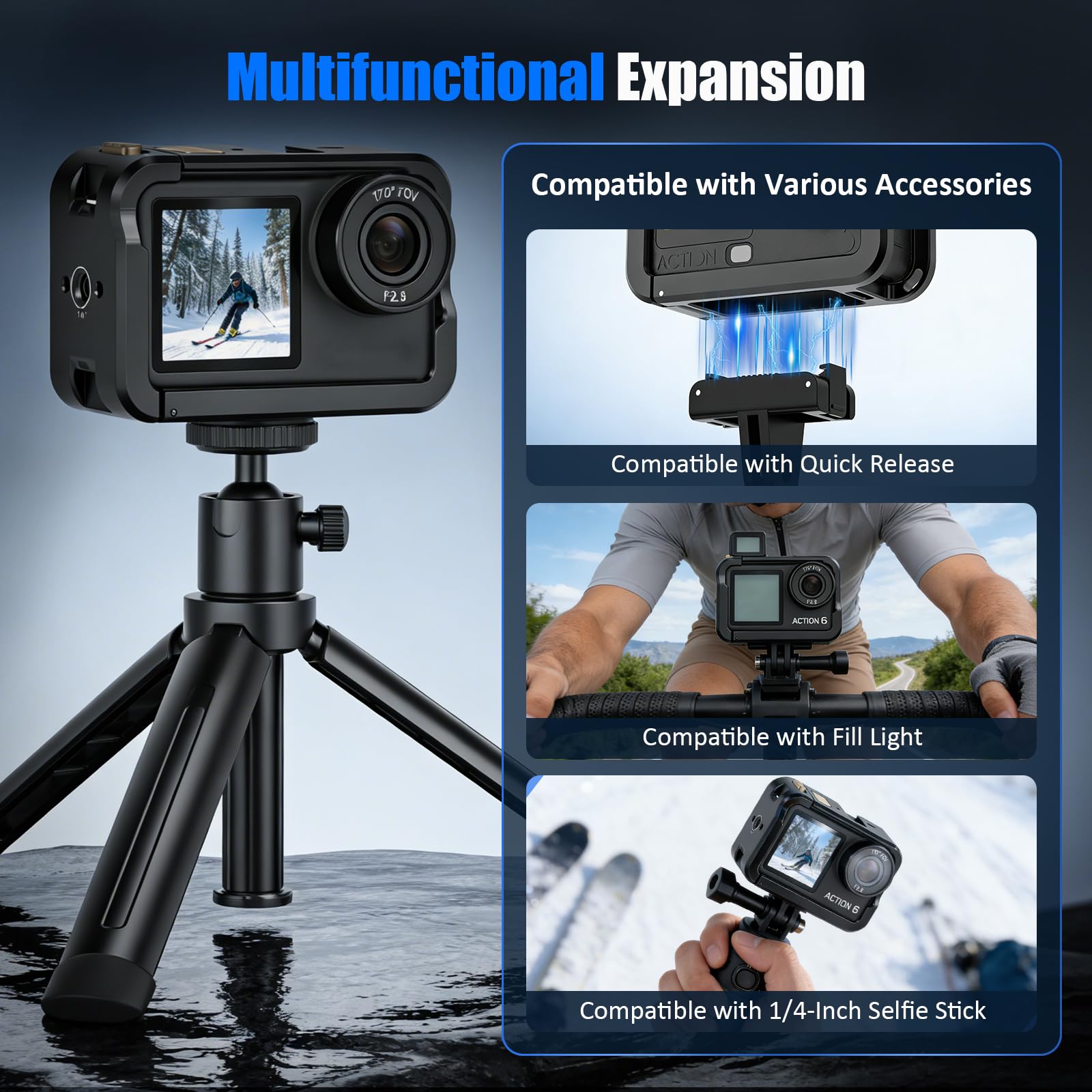 Boîtier de protection compatible avec DJI Osmo Action 6, cadre en aluminium avec adaptateur de trépied 1/4", boîtier en aluminium robuste pour accessoires de caméra d'action, coque de protection