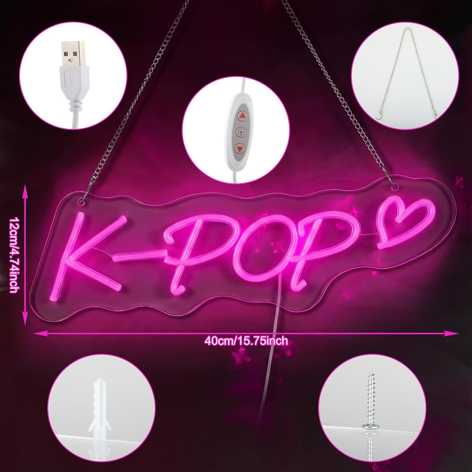 Gerrii K-pop Themed Party Decoration Neon Signs Heart LED Neon Light for Wall Decor Pink and Purple Kpop Music Korean Idol Birthday Decorations Y2K Concert Movies TV Fans Prom Party Supplies image 2