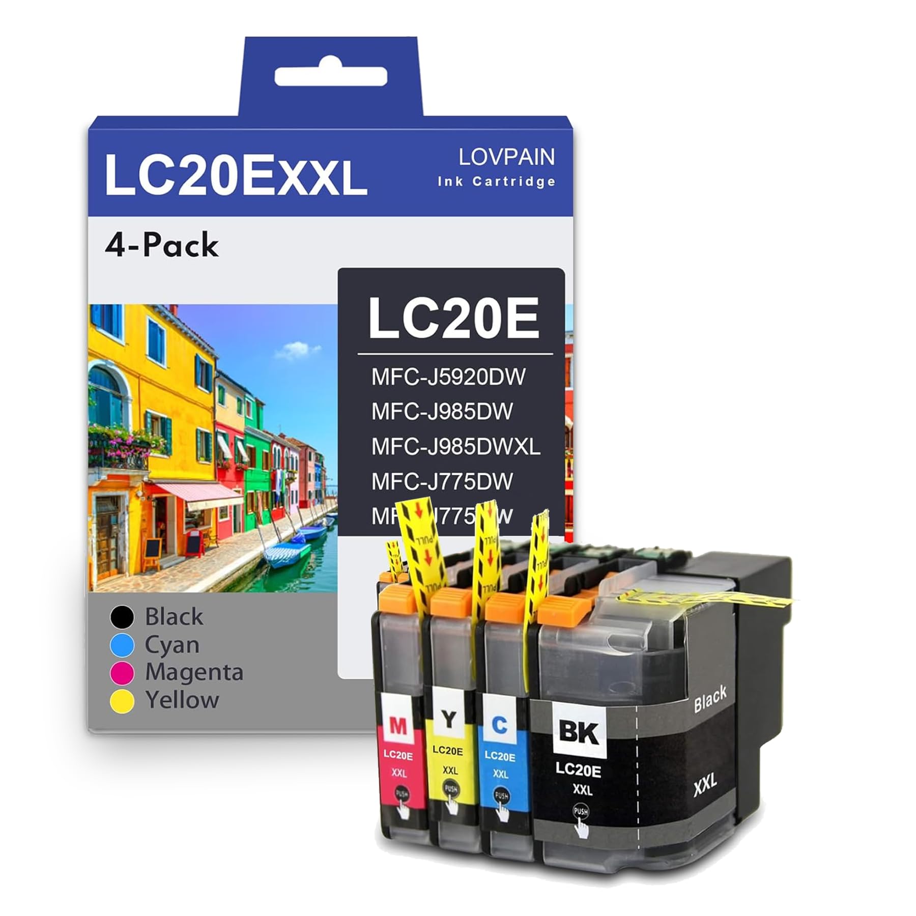LC20E Super High Yield Ink Cartridges(4-Pack,) - Lvan Compatible LC20E Black Cyan Magenta Yellow Ink Cartridge Set Replacement for Brother LC20E MFC-J5920DW MFC-J985DW MFC-J985DWXL MFC-J775DW Printer