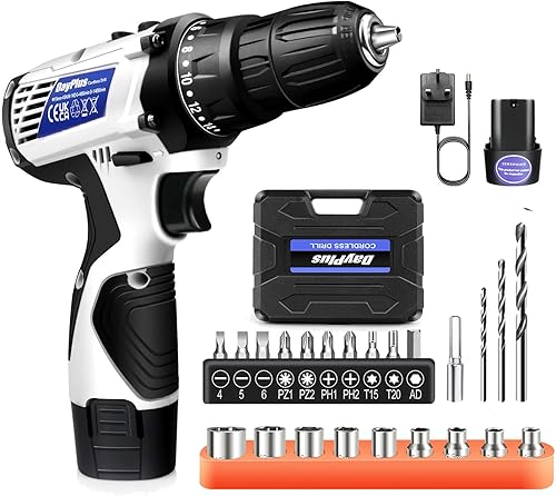 Taladro inalámbrico de 45 Nm con 2 baterías de iones de litio de 21 V y 1.3 Ah, juego de destornilladores eléctricos, 18+1 par, 2 velocidades,