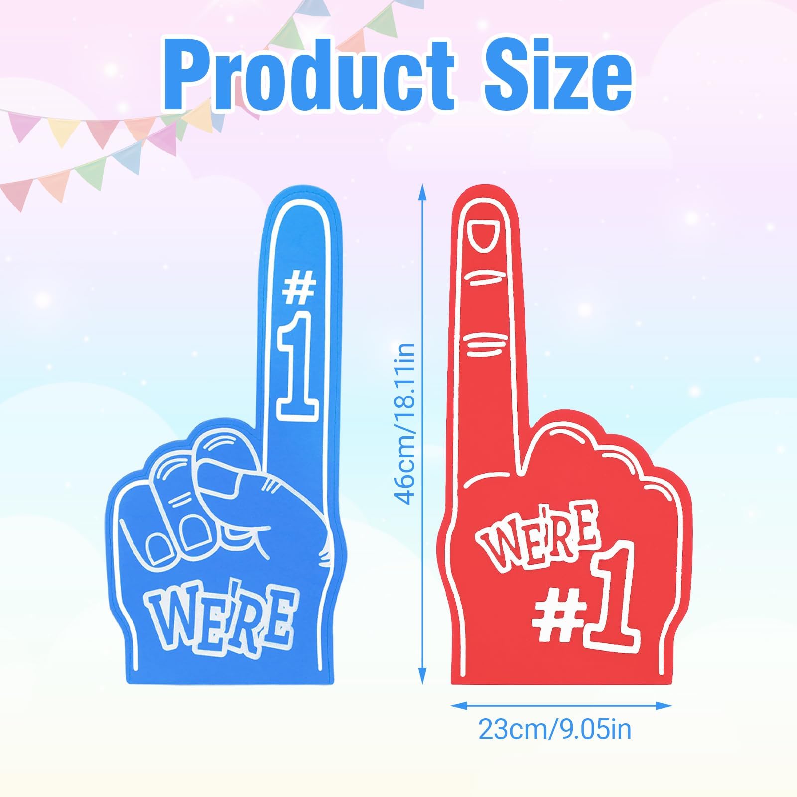 2Pcs Foam Finger Giant Foam Hand Bold Eye-Catching Graphics Durable Material for Fan Accessories Sports Events Sports Party Games (Red & Blue) - Image 2