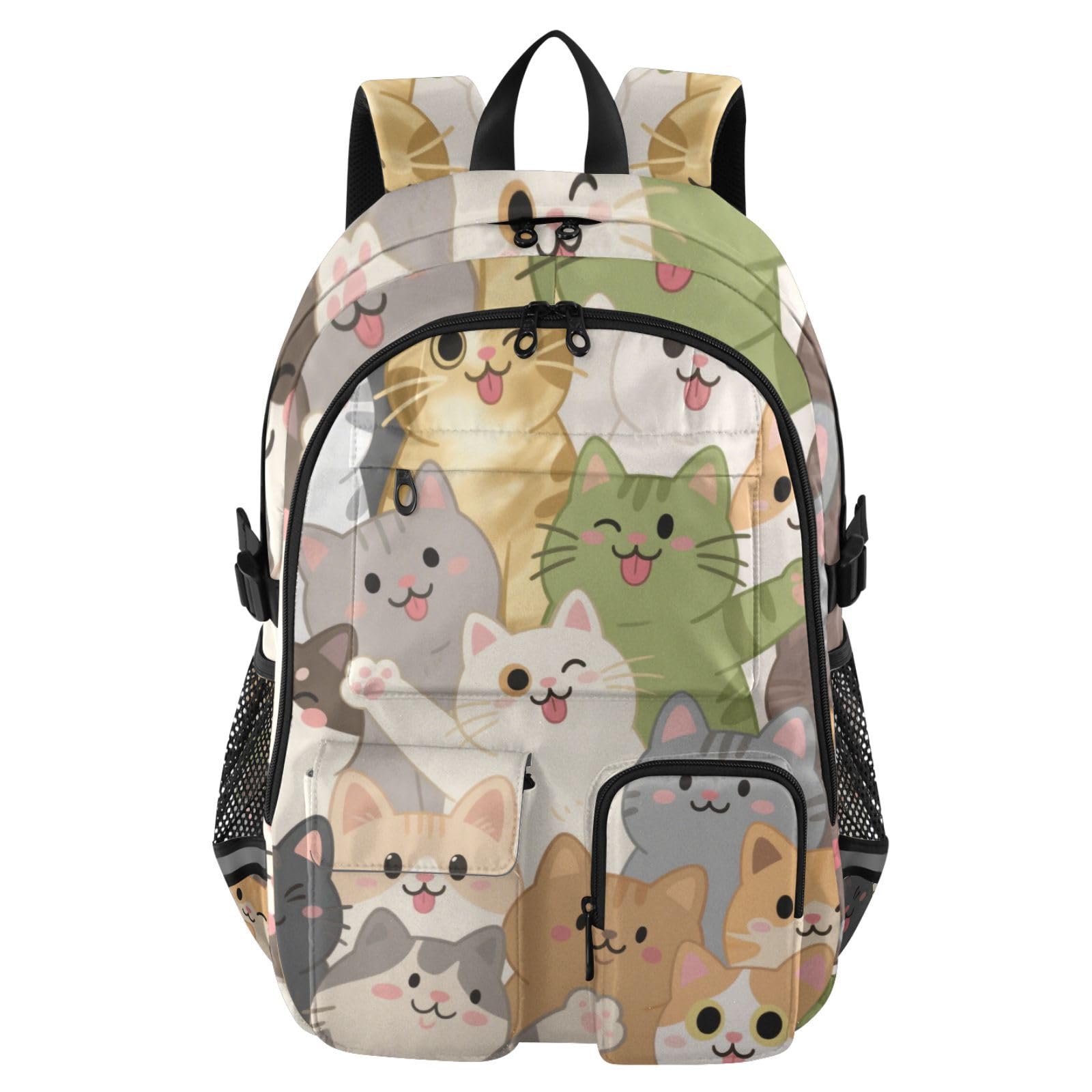 Mochila para portátil de 17.5 pulgadas negra con diseño de gato de dibujos animados 8