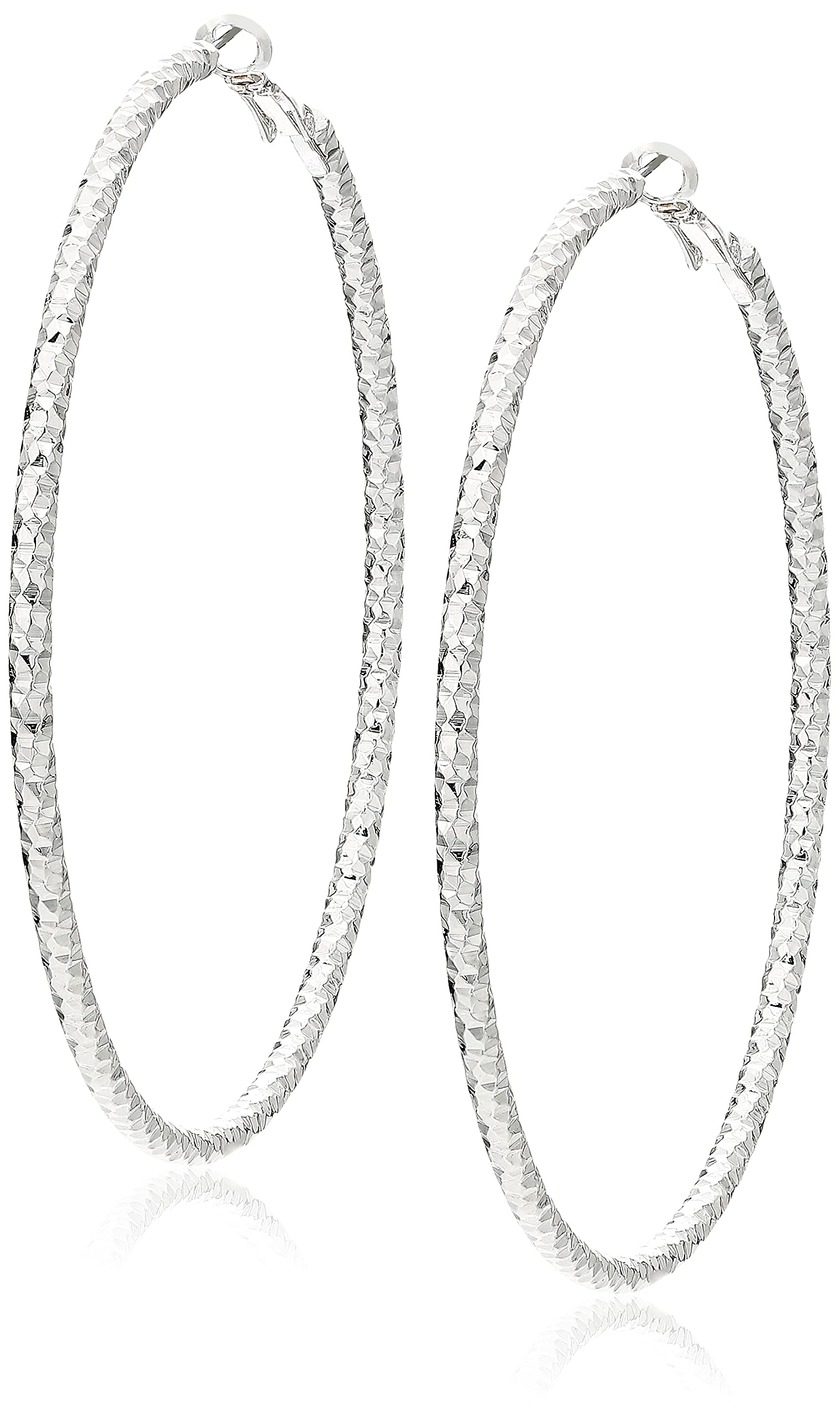 NINE WESTExtra Large Textured Click-It Hoop Earrings, Silver Tone,One size