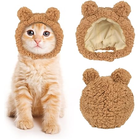 JOICEE Cute Cat Costume Warm Bear Hat for Cat Adjustable Soft Small Pet Headwear Bear Hat for Cat Puppy Dog (Brown)