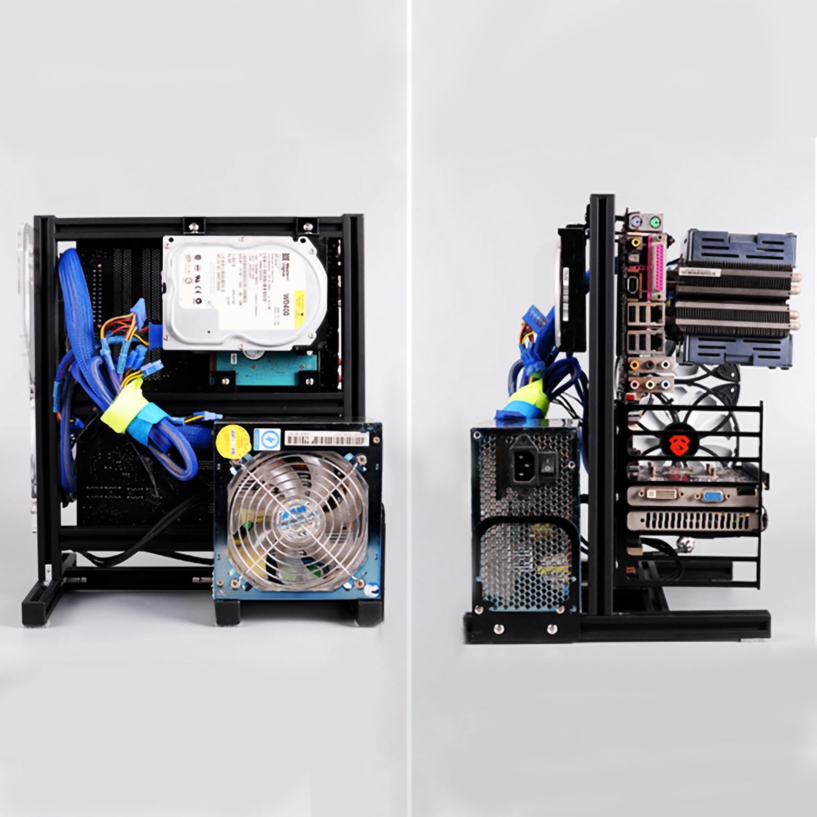 pionowe obrębowe obudowę komputerowe Otwórz podwozie dla ATX/M - ATX/ITX, DIY aluminiowa rama z obsługą kart graficznych (Czarny)