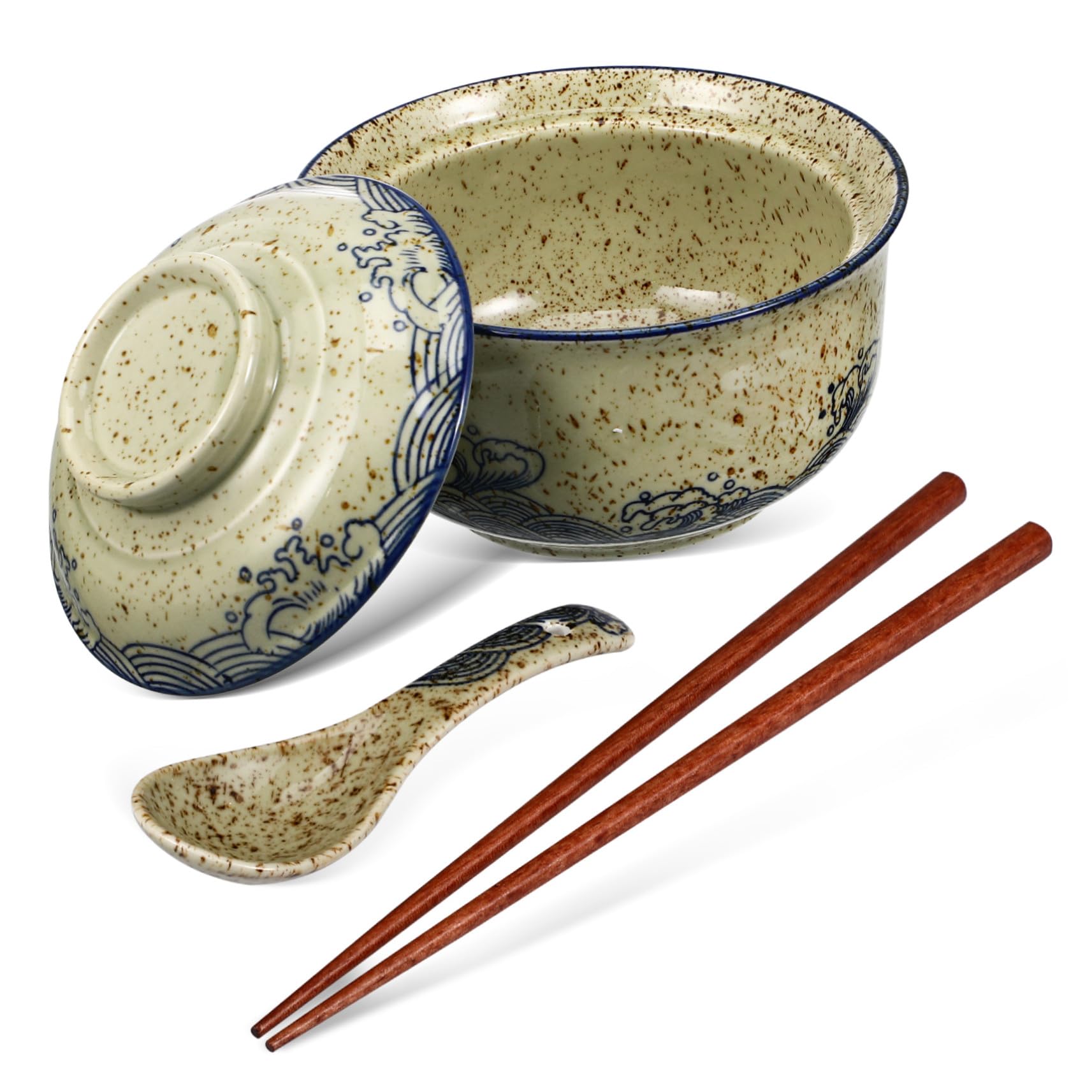 Alipis Keramik-ramen-schüssel-set Servierschüssel Mit Deckel Instant-nudelschüssel Für Suppen Essstäbchen Und Löffel Enthalten