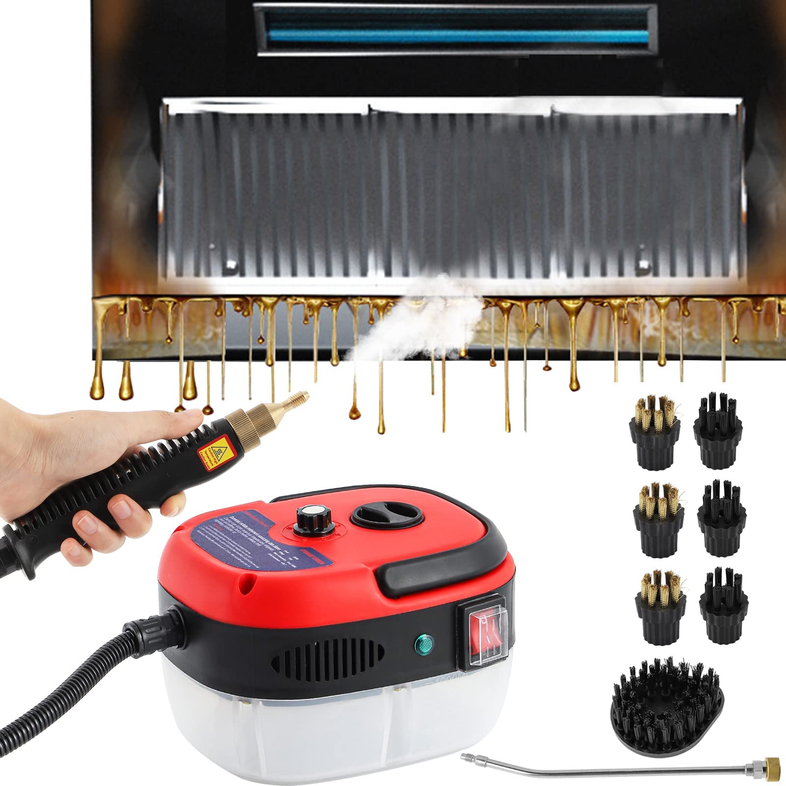 Moongiantgo Pressurized Steam Cleaner with A Set of Replacement Brushes Red