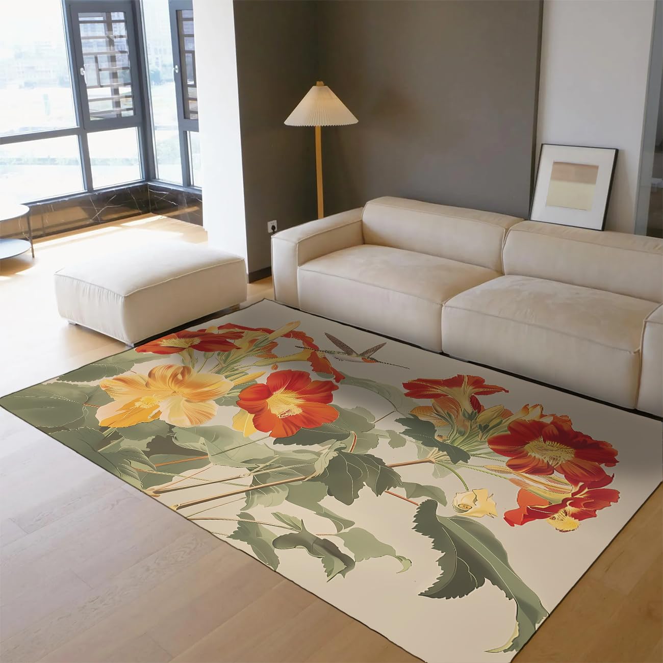 Tapis motif fleurs vintage 120x180 cm lavable et antidérapant