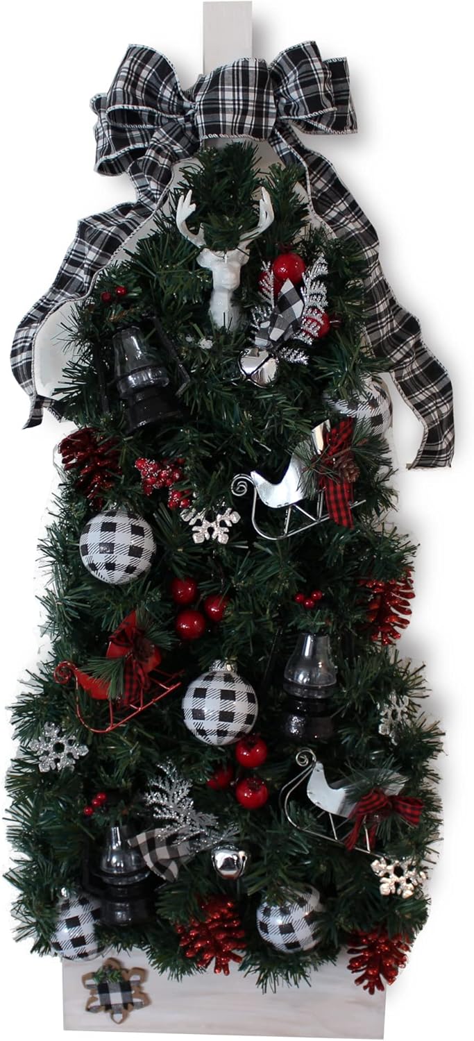 Table Top or Hanging 36 Inch Farmhouse Christmas Tree, PreLit and Fully Decorated