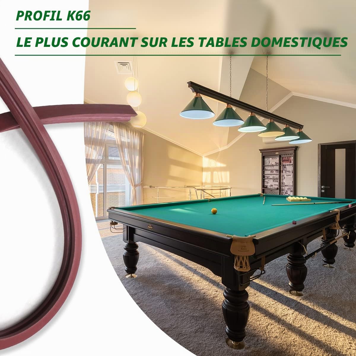 PolyMath Billard K66 Tampon en Caoutchouc Coussin de Rail de Table de Billard (Jeu de 6) Accessoires de Pare-Chocs de Rechange - 7/8/9 Pieds et Housses de Coussin de Table de Billard 12-3 mm / 0,12