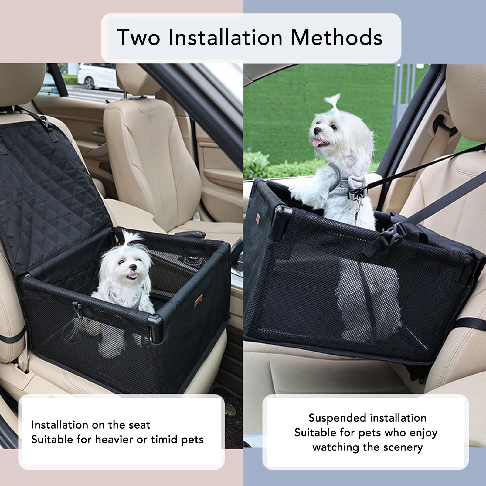 Coche para Perros, Malla Transpirable, Desmontable, Lavable, Multifuncional, Asiento Elevador para Perros con Cinturón de Seguridad para Pequeños, Medianos, Gatos, Cama de Viaje Portátil,