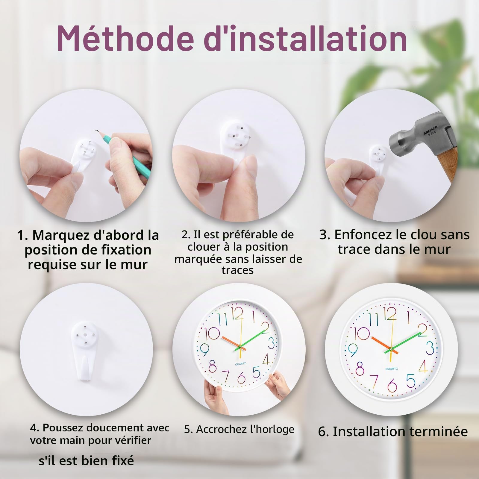 CIMOYBAI Horloge Murale 30cm Silencieuse Chiffres 3D Moderne Bureau Salon Cuisine (Blanco-E)