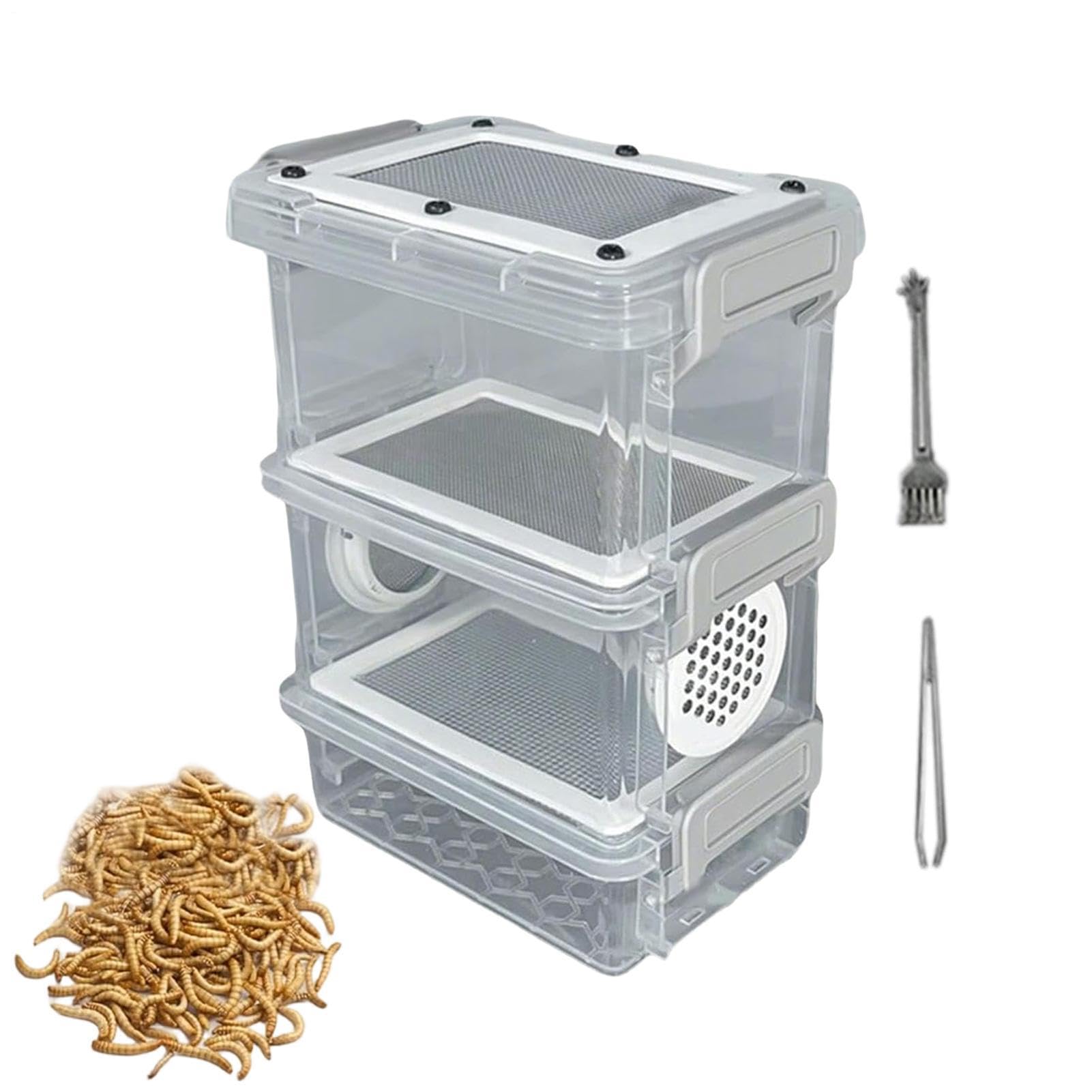 Mealworm Farm Kit | Stable Container Keeper Set with Tweezers | Small Animal Breeding Case - for Lizards Frogs Tortoises Backyard Classroom Science Projects Camping Outdoor Activities