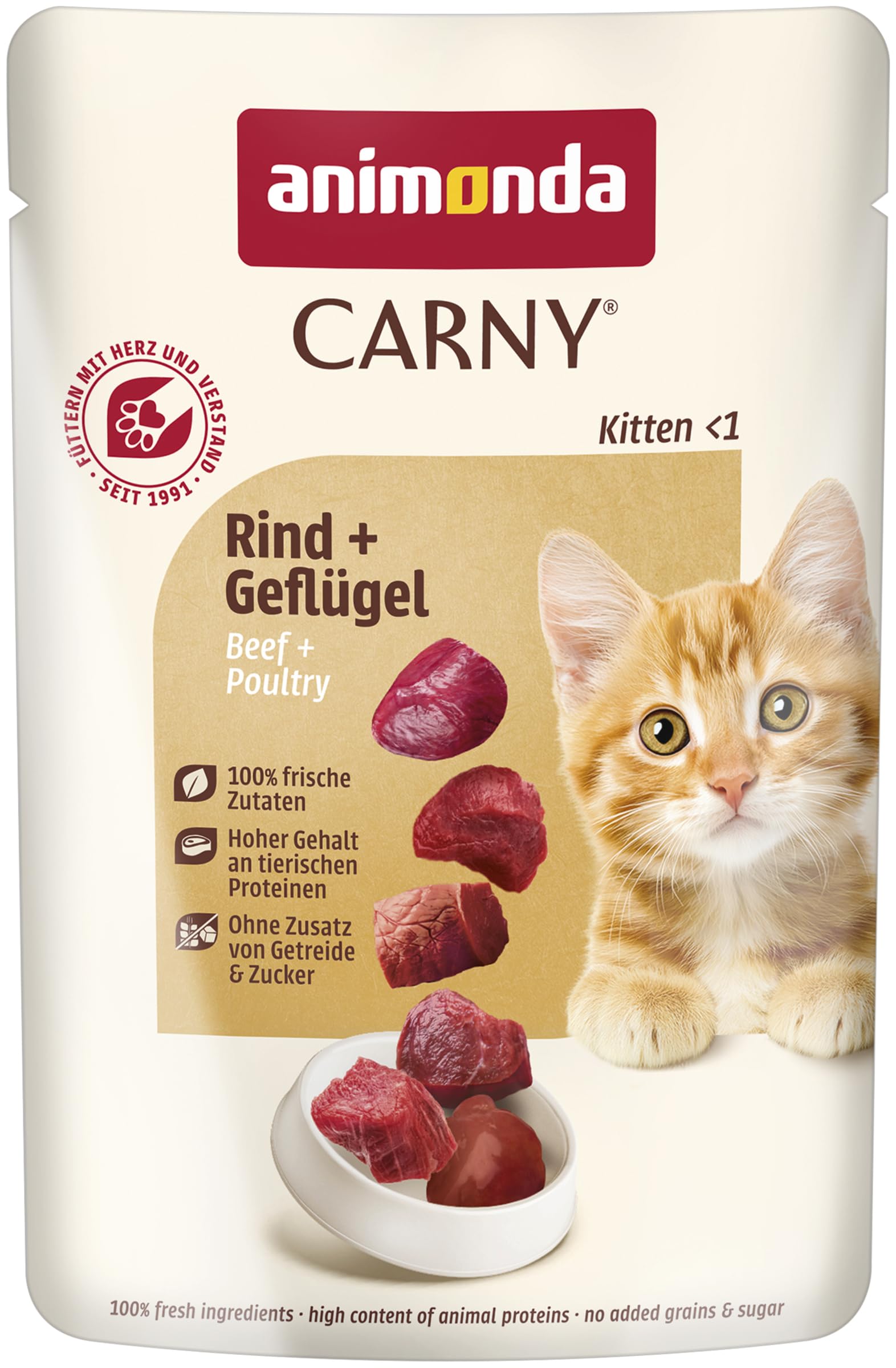 animonda Carny Kitten Katzenfutter nass Rind + Geflügel Pouch (12 x 85g)