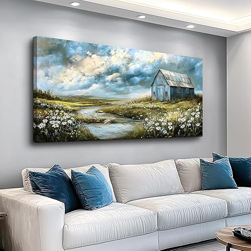 PHAOHUAXM Lienzo grande para decoración de pared para sala de estar, arte de pared gris para dormitorio, campo, paisaje, flores, acuarela, oficina,