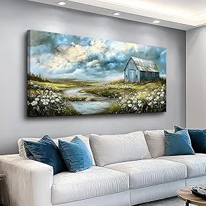 PHAOHUAXM Wall Art For Living Room Gray Canvas Wall Decor For Bedroom Field Scenery Flower Watercolour Painting Restaurant Office Decorations Wall Pictures Printing Artwork Home Decor 20x40 In