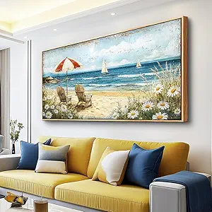ERQINHUA Large Canvas Wall Art For Living Room Bedroom Wall Decor Office Blue Seaside Landscape Painting Wood Frame Room Bathroom Dining Room Prints Artwork Picture Home Wall Decoration 20x40 In