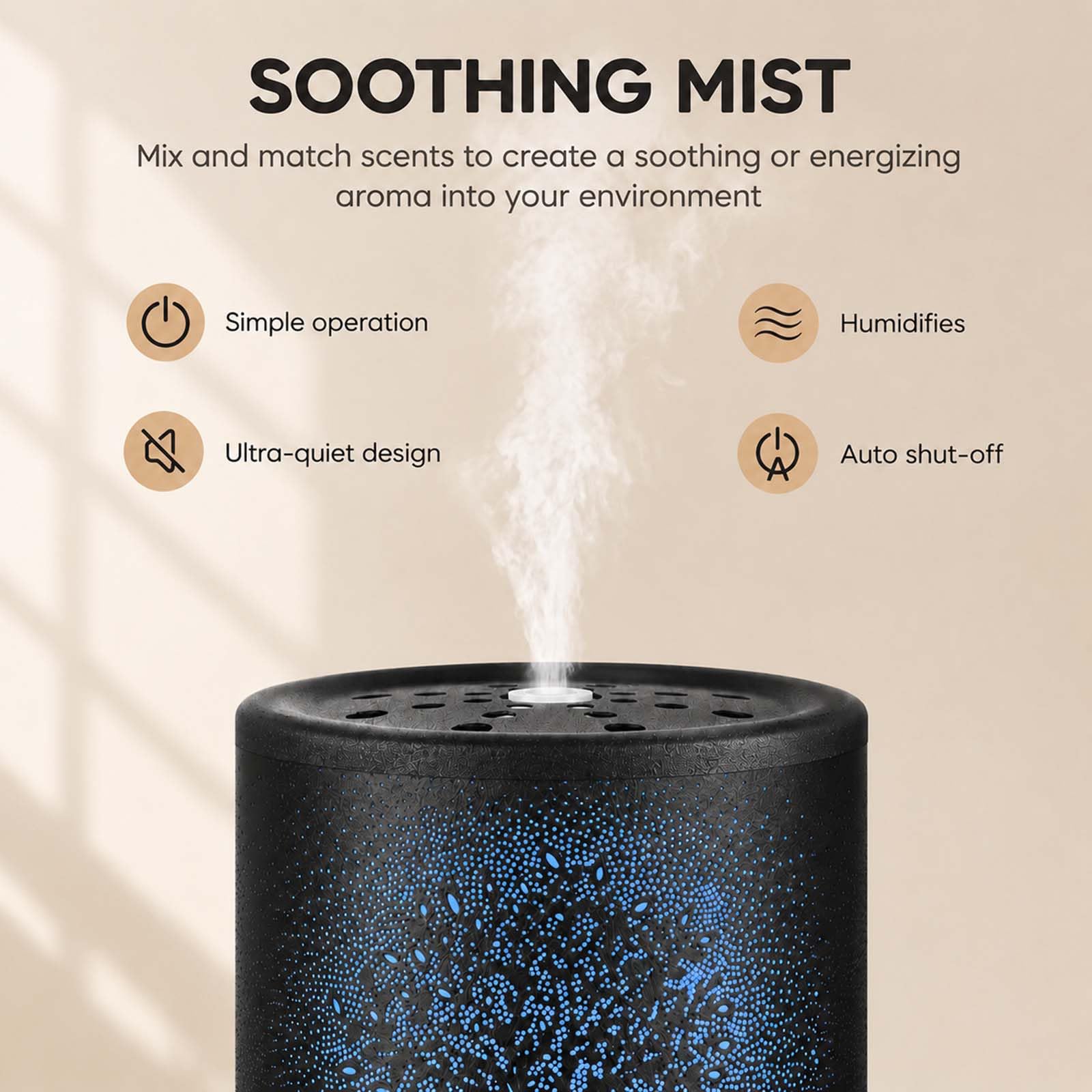 Diffusore di oli essenziali, diffusore per aromaterapia, con luce in 7 colori e spegnimento automatico, umidificatore a nebbia fredda in metallo, per casa e ufficio (albero)