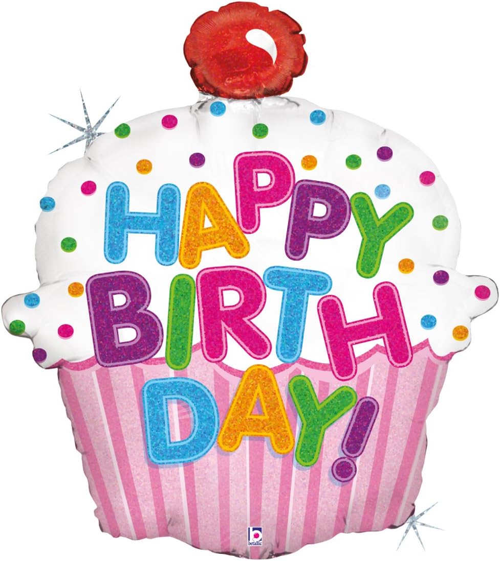 Betallic F85587P Foil Balloon 31 Inch Happy Birthday Cake Holographic