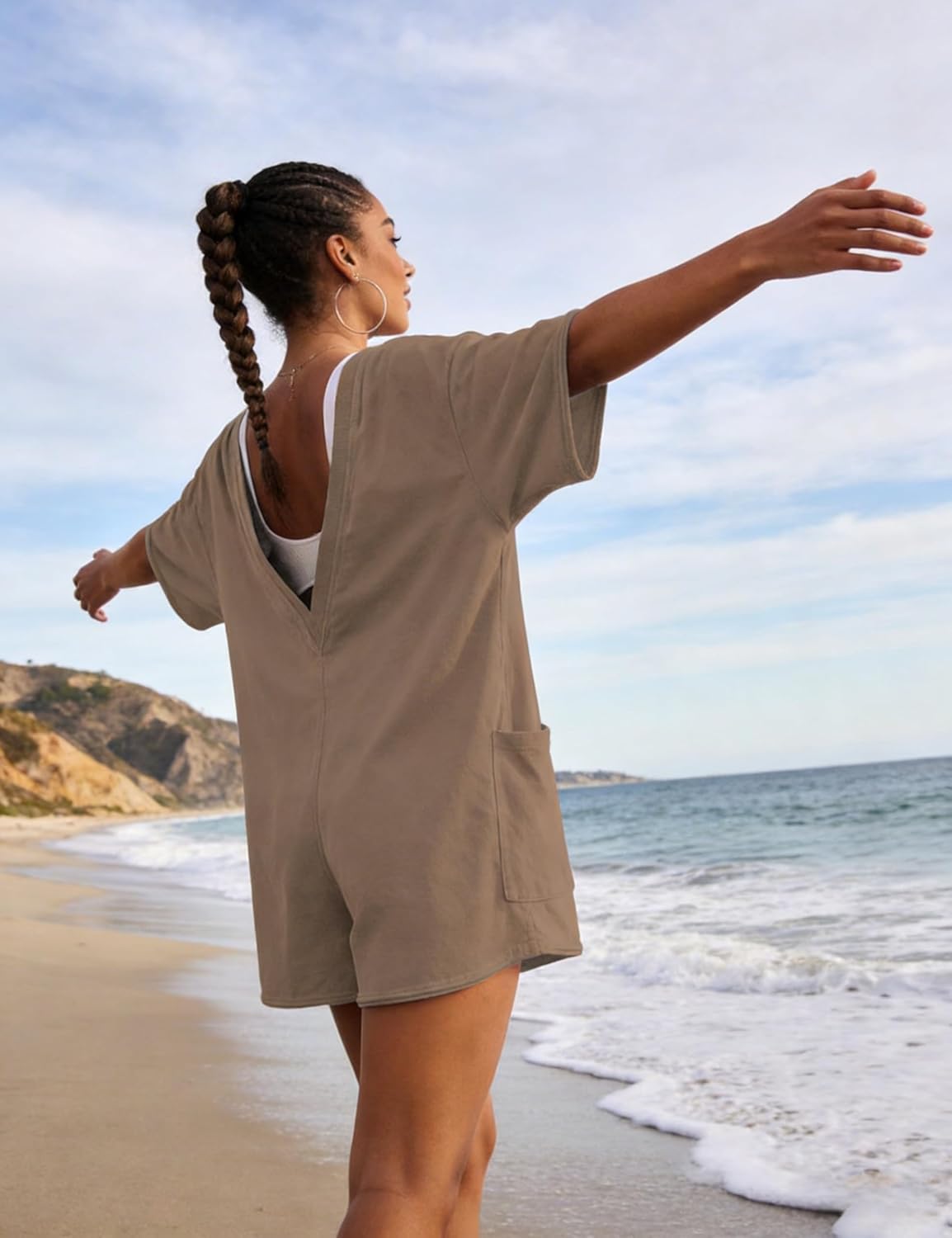 Rompers for Women Athletic Workout Hot Shot Tee Romper Casual Oversized Jumpsuits Overalls - Image 5